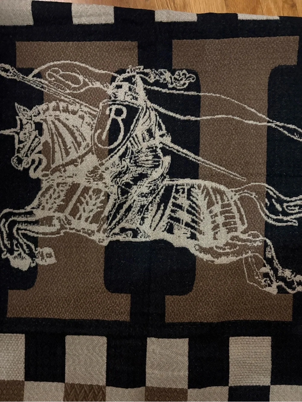 Burberry Checkerboard Wool Throw in Black, Cream & Brown